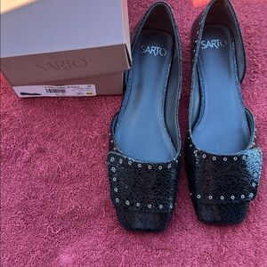 Sarto Black Studded/Belt Flats